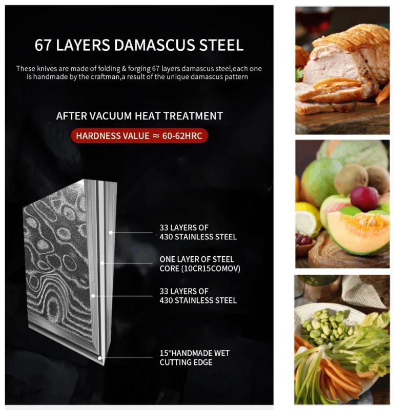 Damaskas tērauda virtuves nažu komplekts Usugiri D-02, 5 gabali