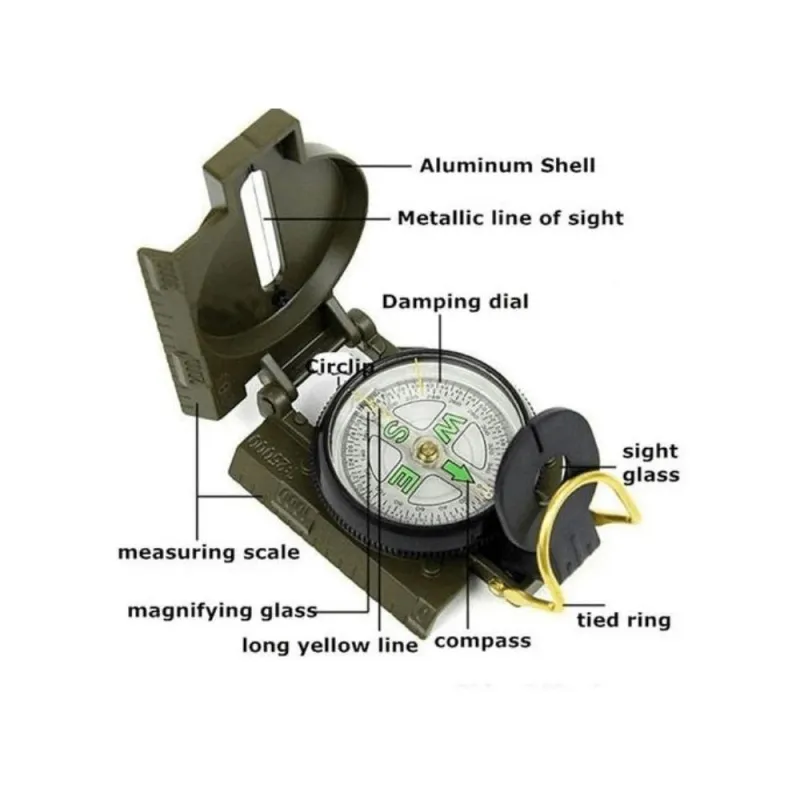 Pārgājienu kompass TZK775 alumīnija futrālis pārgājieniem un militārām nometnēm