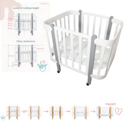 Bērnu Gultiņa-Transformers Ingvart Nika 5-in-1, 60x120cm, Balta-Pelēka Krāsa