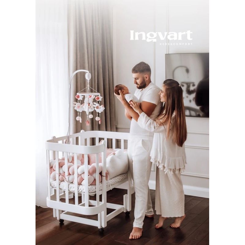 Bērnu Gultiņa-Transformers Ingvart Nika 5-in-1, 60x120cm, Balta-Pelēka Krāsa