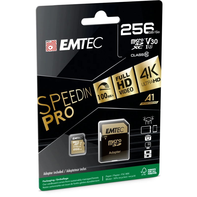 Emtec MicroSDXC 256GB UHS-I U3 V30 SpeedIN Pro