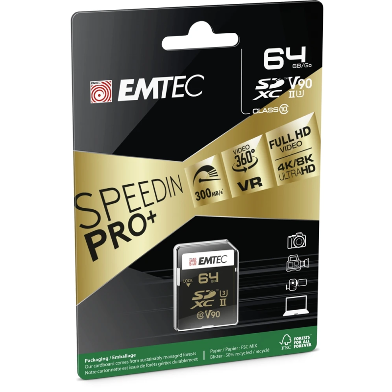 Emtec SDXC 64GB UHS-II U3 V90 SpeedIN Pro+