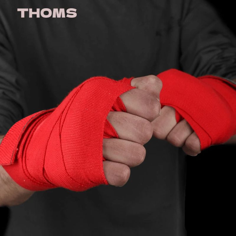 Boksa bandāža THOMS Real Red 5cm x 4.5m, izgatavota no 100% kokvilnas
