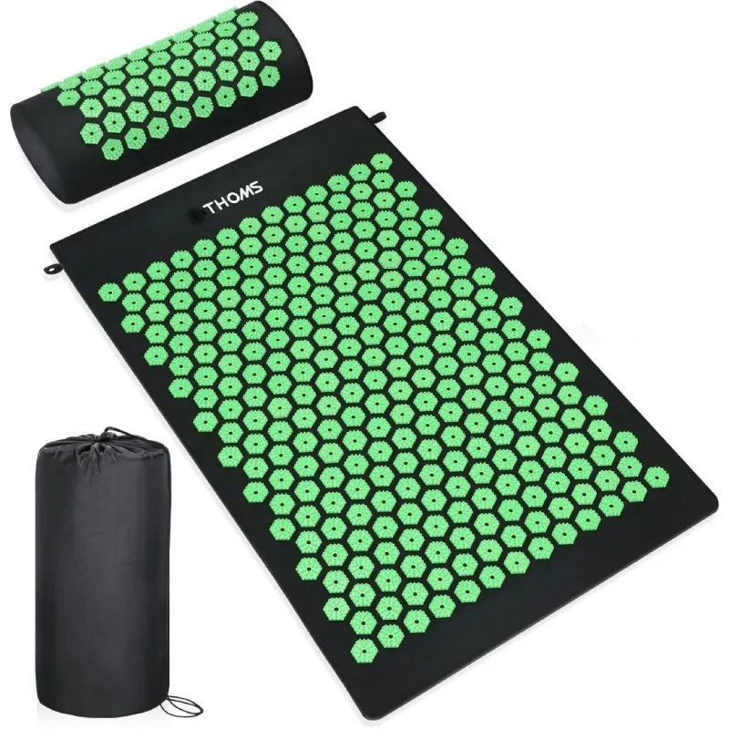 Akupresūros kilimėlis THOMS Green Relax 63.5x39cm su pagalvėle