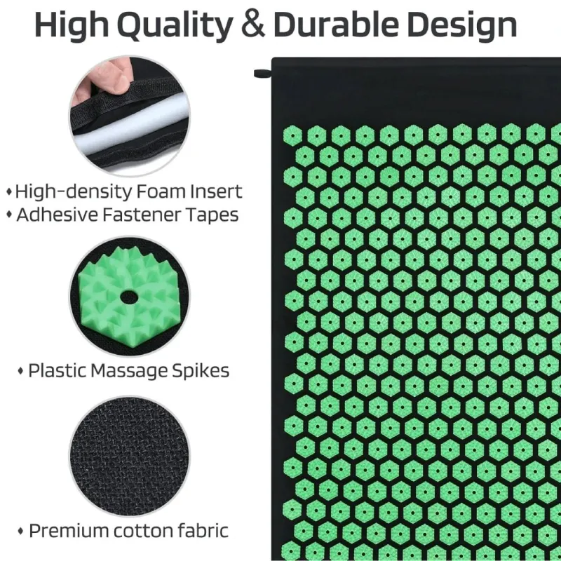 Akupresūros kilimėlis THOMS Green Relax 63.5x39cm su pagalvėle