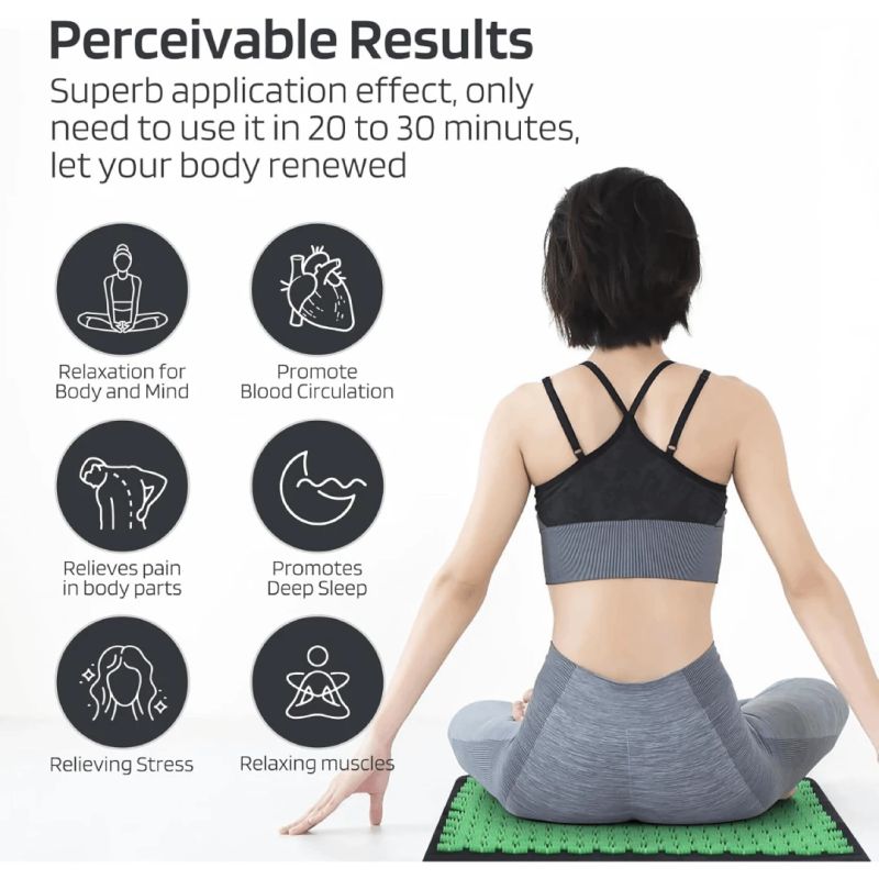 Akupresūras paklājiņš THOMS Green Relax 63,5x39cm ar spilvenu