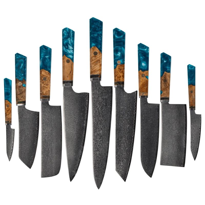 Damaskas tērauda virtuves nažu komplekts Usugiri JH-D-015, 9 gabali