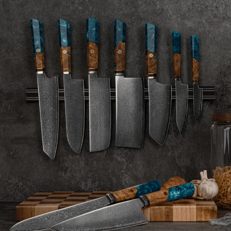 Damaskas tērauda virtuves nažu komplekts Usugiri JH-D-015, 9 gabali