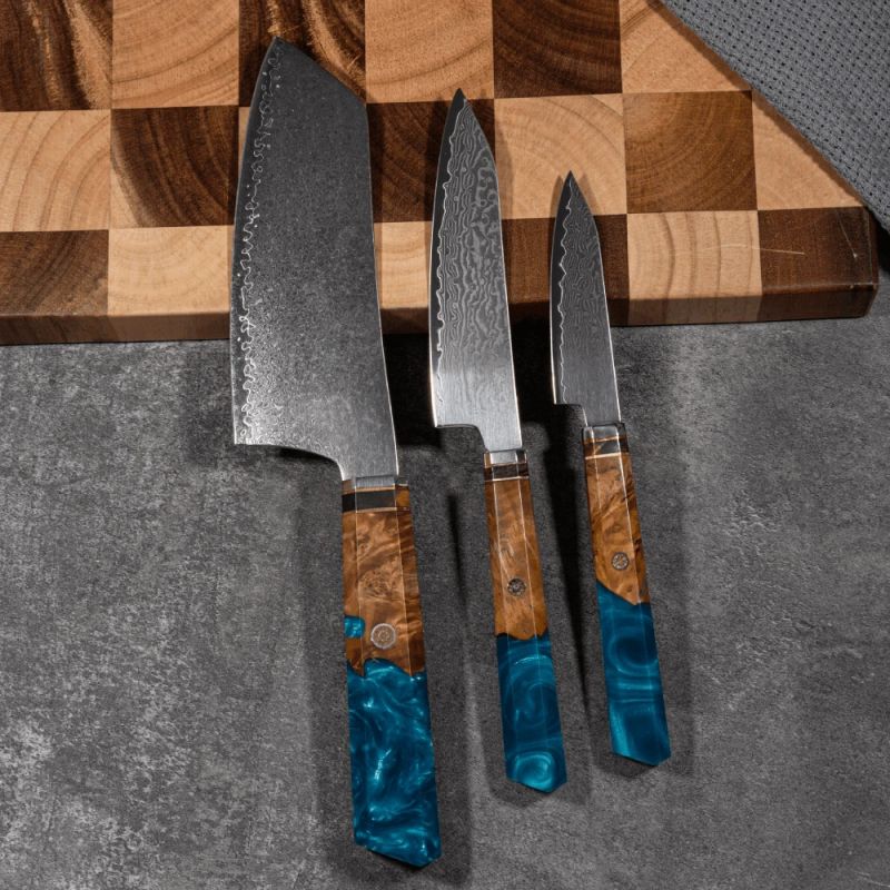 Damaskas tērauda virtuves nažu komplekts Usugiri JH-D-015, 9 gabali