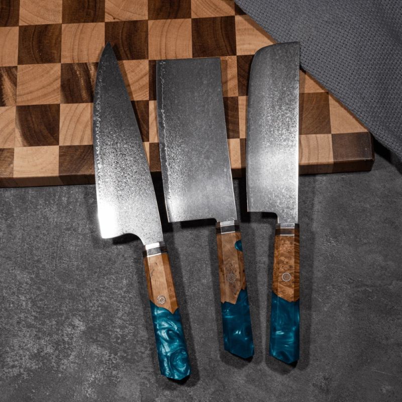 Damaskas tērauda virtuves nažu komplekts Usugiri JH-D-015, 9 gabali