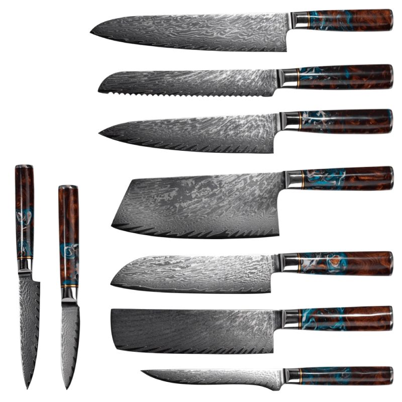 Damaskas tērauda virtuves nažu komplekts Usugiri Takumi, 9 daļu