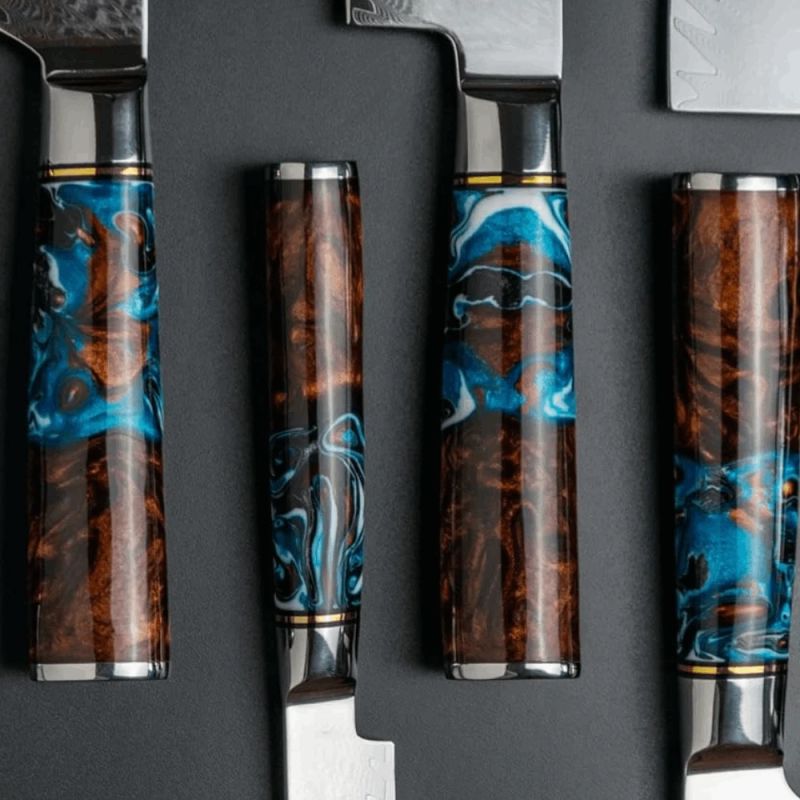 Damaskas tērauda virtuves nažu komplekts Usugiri Takumi, 9 daļu