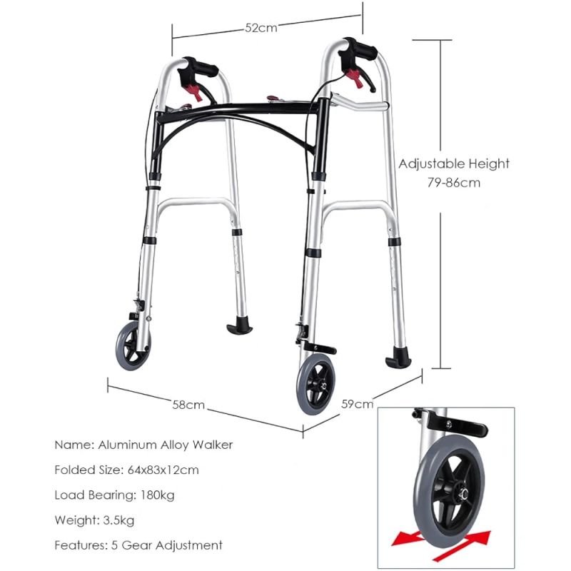 Saliekamais staigulītis KASMAN YC8201S ar 2 riteņiem un rokas bremzi