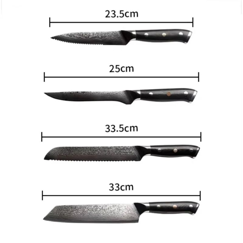 Damaskas tērauda virtuves nažu komplekts Usugiri Kuroha, 8 daļu