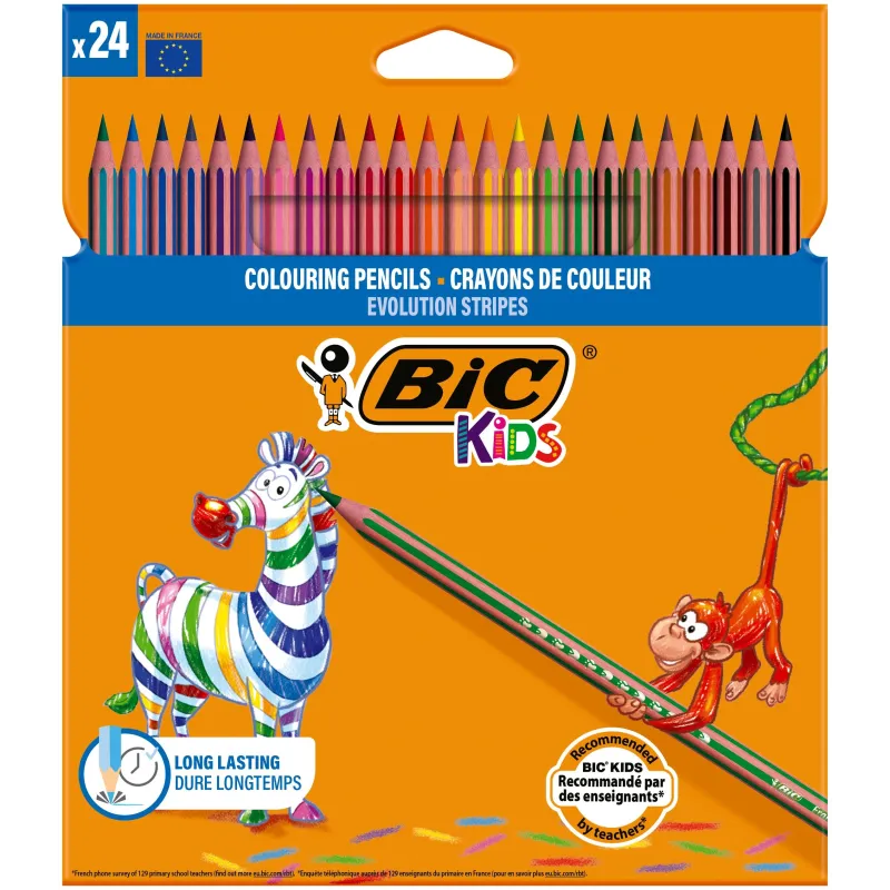 Krāsainie zīmuļi Bic Evolution Stripes, 24 gab.