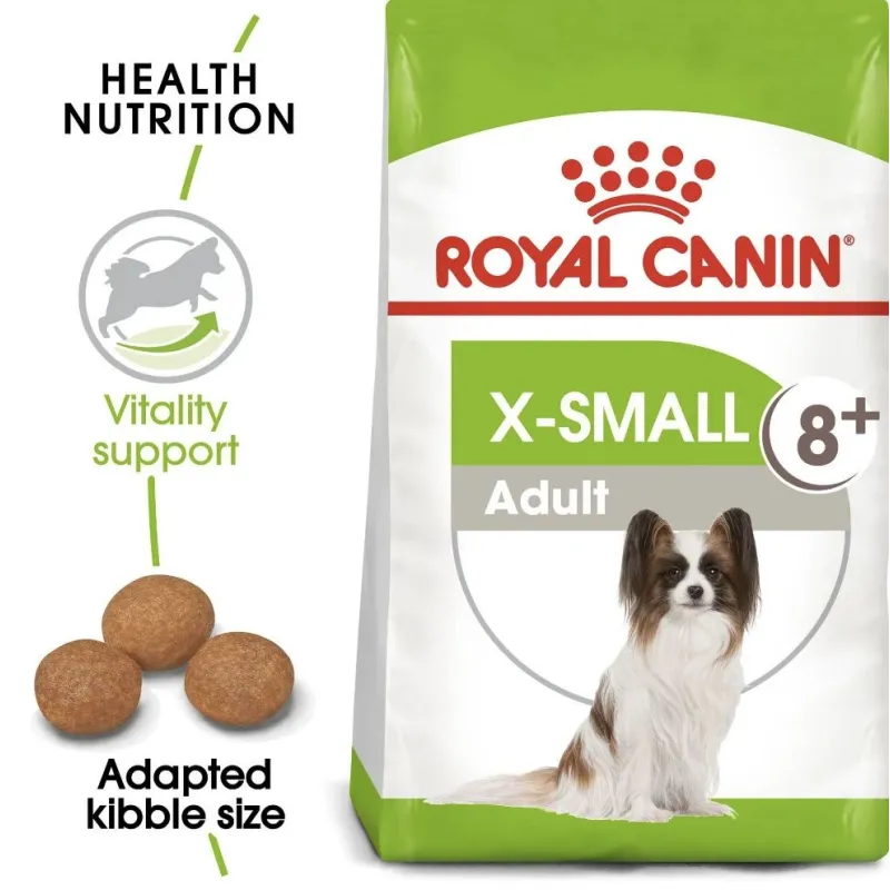 Sausā suņu barība Royal Canin X-Small Adult +8, vistas gaļa, 1.5 kg