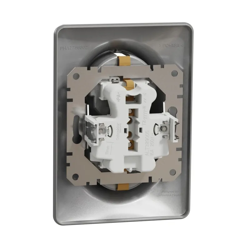 Dubultā kontaktligzda Schneider Electric Sedna Design SDD313221, Iezemēta rozete, IP20, alumīnija krās.