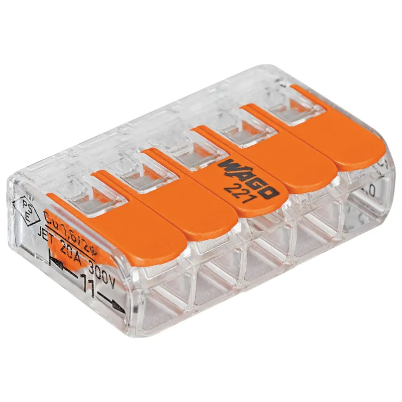 Strāvas spailes Wago, 4 mm², 5 viet., 32 A, oranža krās.