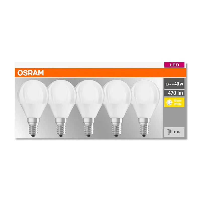 Spuldze Osram Maināma LED spuldze, P40, 2700 °K, E14, 5 W, 470 lm