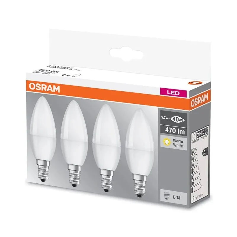 Spuldze Osram LED, B40, 2700 °K, E14, 5.7 W, 470 lm, 4 gab.