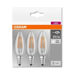 Spuldze Osram LED, C35, 4000 °K, E14, 4 W, 470 lm, 3 gab.