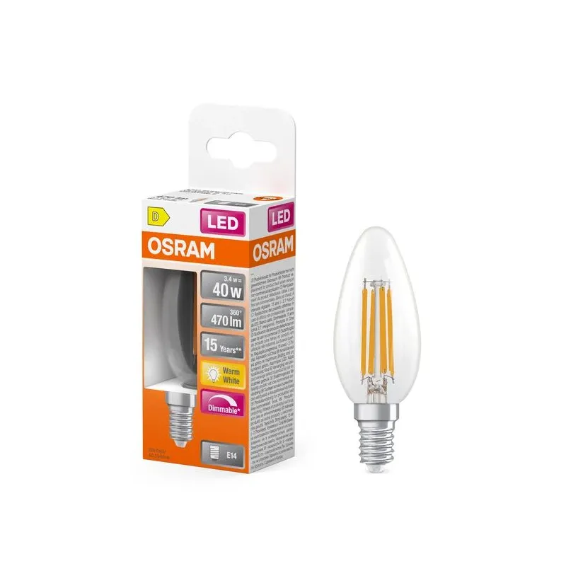 Spuldze Osram LED, B35, 2700 °K, E14, 3.4 W, 470 lm