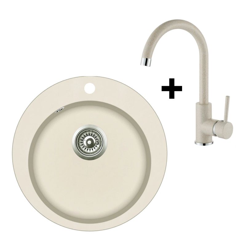 Granīta izlietne 505x505 BEIGE +Virtuves maisītājs 5523 Beige