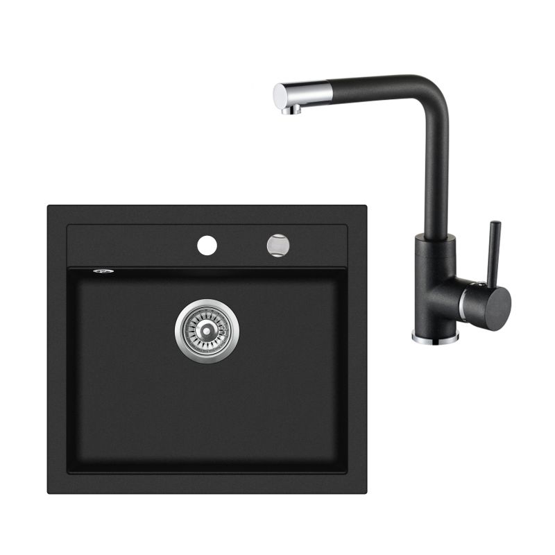 Komplekts granīta izlietne 565x510 cm.+maisītājs , black metalic