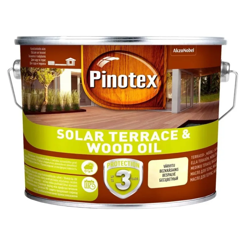 Koksnes eļļa Pinotex Solar Terrace & Wood, caurspīdīga krās., 9.3 l