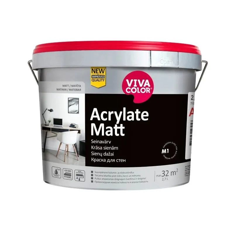 Sienu krāsa Vivacolor Acrylate Matt, acrylate matt, 2.7 l