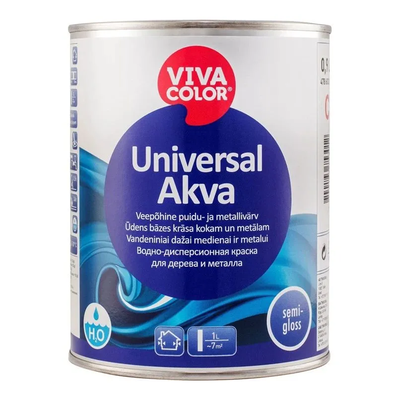 Krāsa, daudzveidīgs Vivacolor Semi Gloss, pus-spīdīgs, 0.9 l, balta