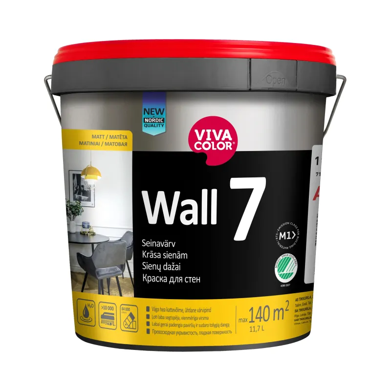 Sienu krāsa Vivacolor Wall 7, balta, 11.7 l