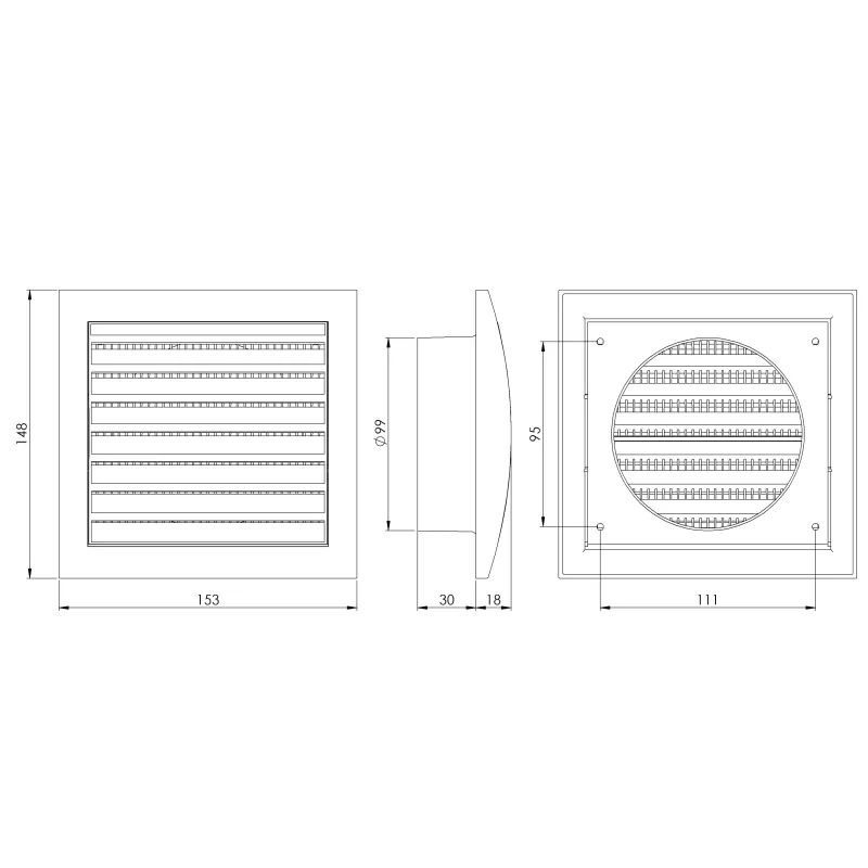 Ventilācijas reste Europlast ND10, plastmasa, 99 mm