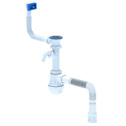 Virtuves izlietnes sifons 1 1-2' 40 mm ar vertikālo pārplūdi, ar veļas mašīnas izvadu un gofrēto cauruli 40-50 mm.