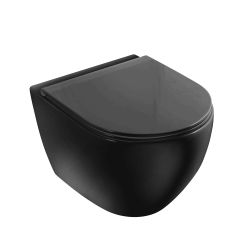 Tualetes pods VENTO Hugge stiprināms pie sienas Rimless Tornado matēts melns ar Duroplast Soft Clode poda vāku