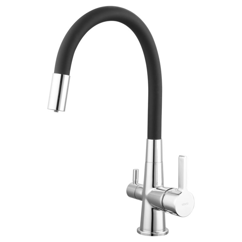 Ūdens maisītājs virtuves izlietnei Vento Cucina Flexy 2 melns-hroms ar filtru pieslēgumu