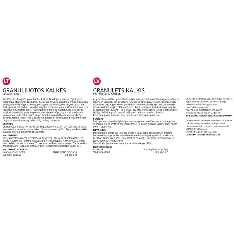 Kaļķis dārzam-zālienam Baltic Agro, 15 kg