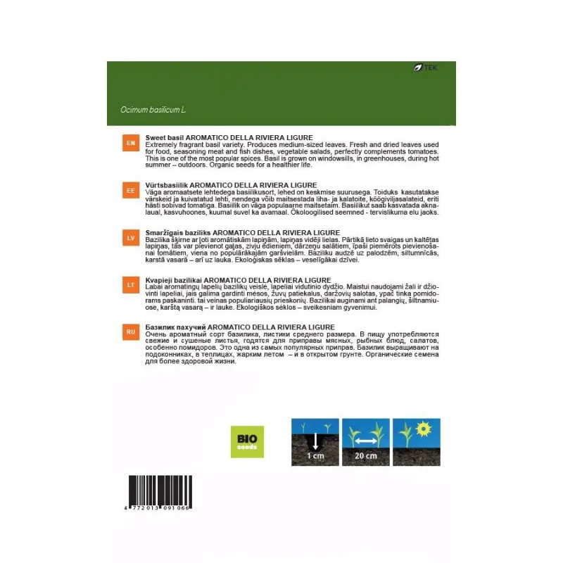 Sēklas Garden Center baziliki Aromatico Della Riviera Ligure, 0.3 g