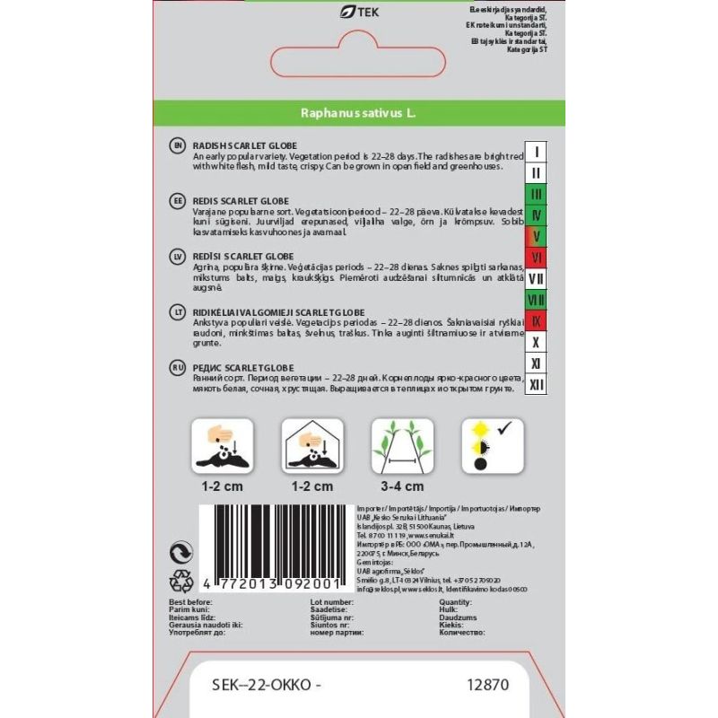 Sēklas redīsi scarlet globe okko