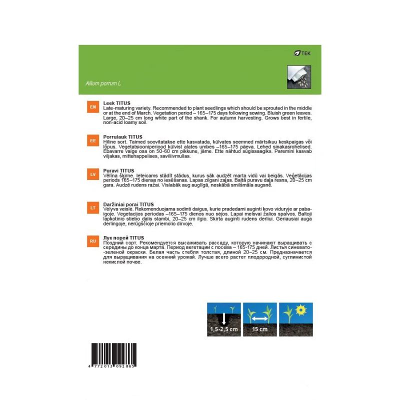 Sēklas dārza puravi titus