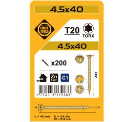 Koka skrūve t20 4.5x40 dzel zn 200gb