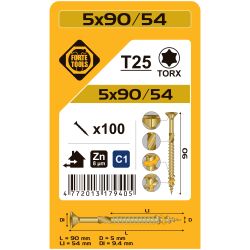 Koka skrūve t25 5.0x90-54 dzel zn 100gb