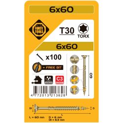 Kokskrūves 6 x60 mm ruspert tx30 100gab.