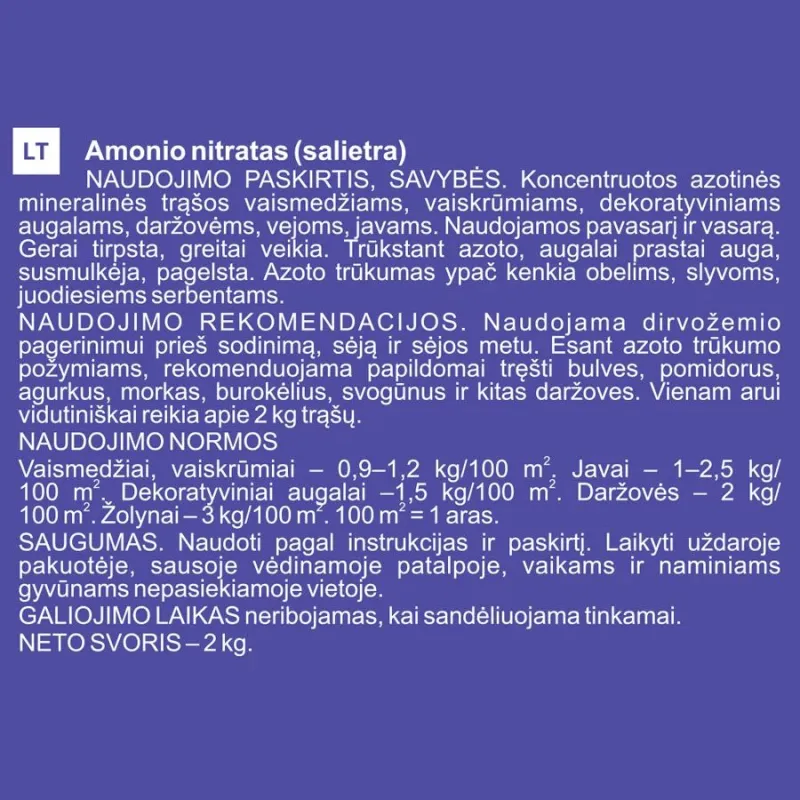 Amonija nitrāts augiem Garden Center, lielam apjomam, 2 kg