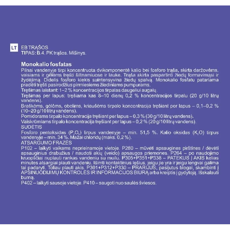 Monokālija fosfāta mēslošanas līdzeklis augiem Garden Center, pulveris, 1 kg