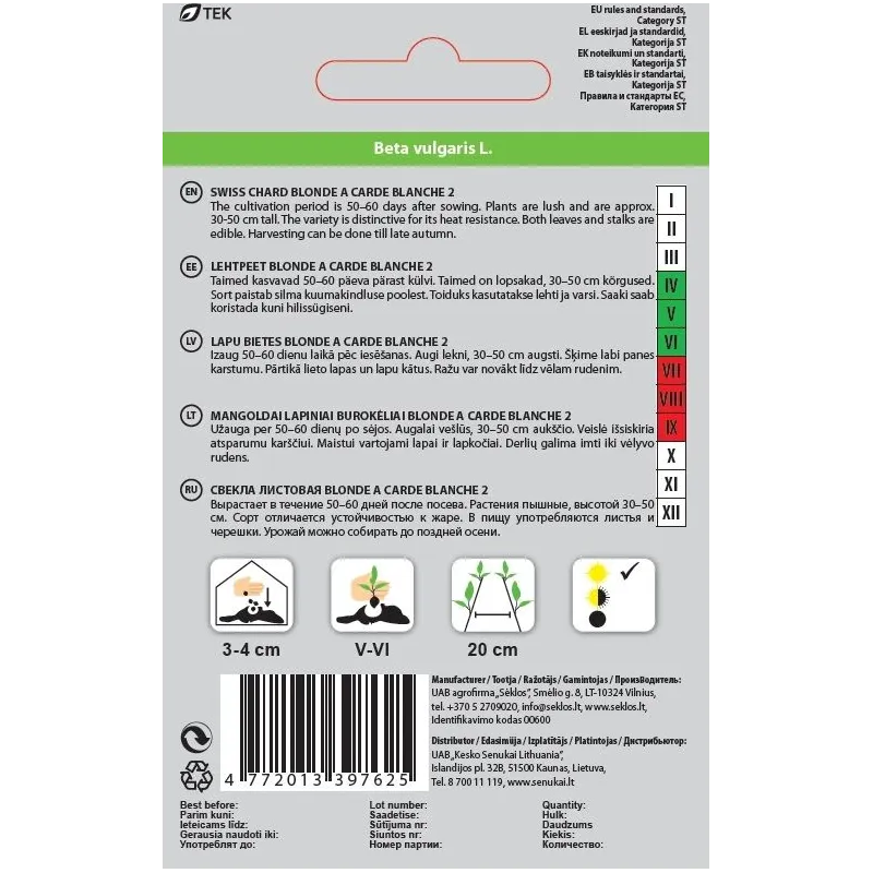 Sėklos Okko, lapiniai burokėliai BLONDE A CARDE BLANCHE 2, 2 g