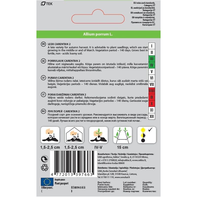 Sēklas dārzeņu puravi carentan 2 1g