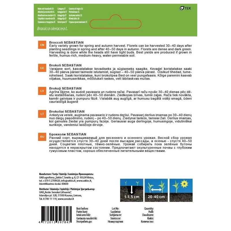 Sēklas Garden Center, brokoļi SEBASTIAN, 1 g