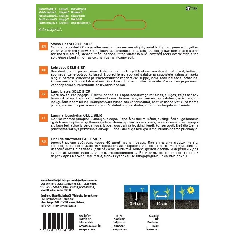 Sēklas Garden Center, biešu lapas GELE SIER, 3 g