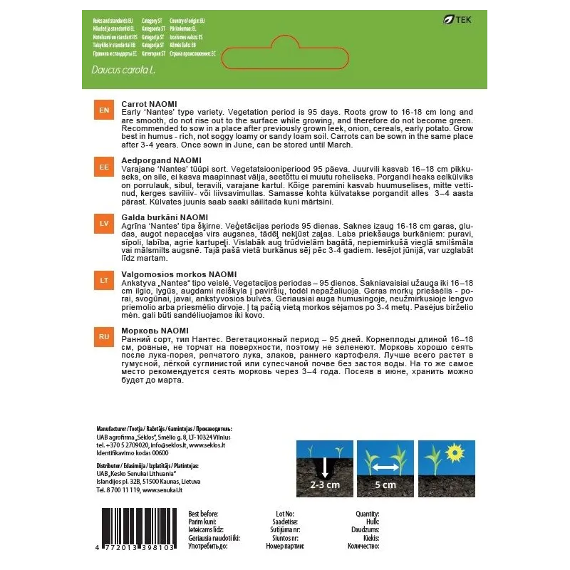 Sēklas Garden Center, burkāns NAOMI, 3 g